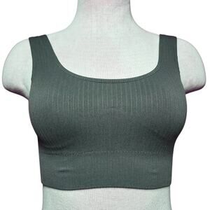 Ethos tone on tone ribbed sports bra dark Forest green seamless athletic gym